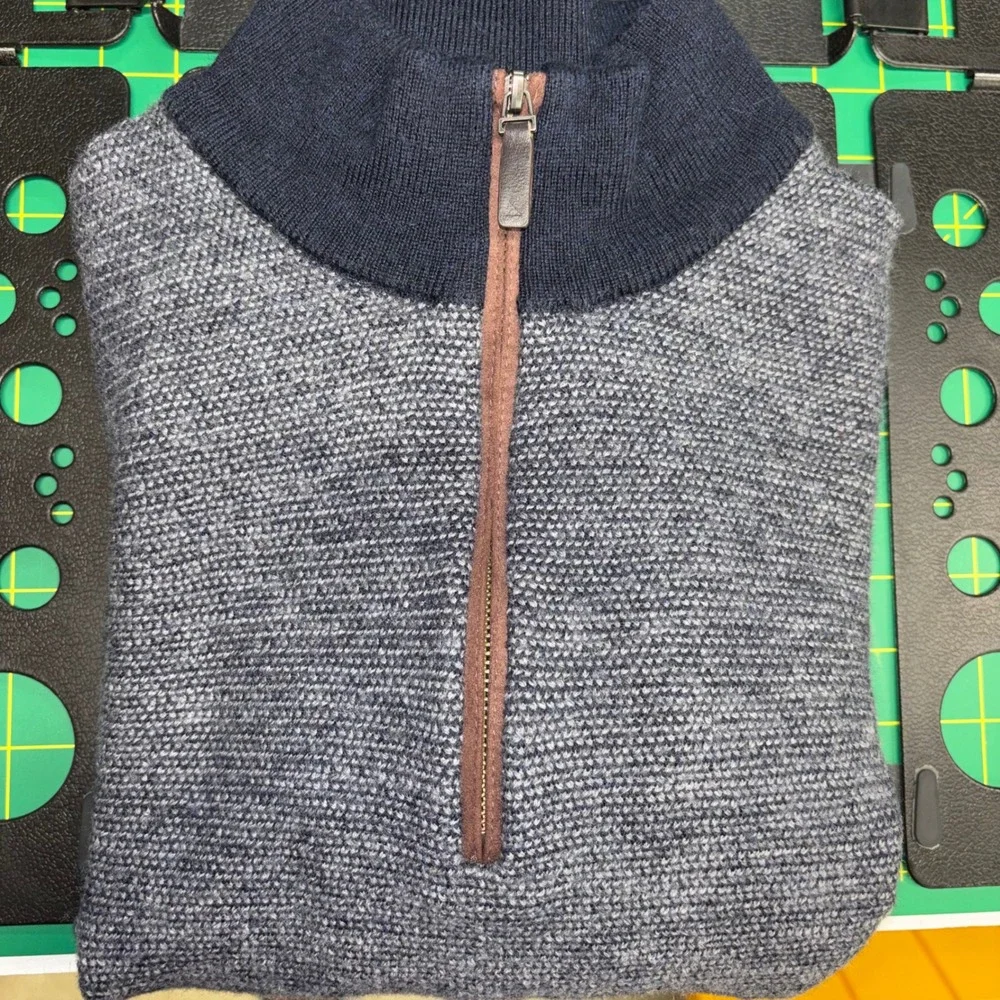 UNTUCKit Belguardo Birdseye Navy Blue 100% Merino Wool Quarter Zip Sweater XL